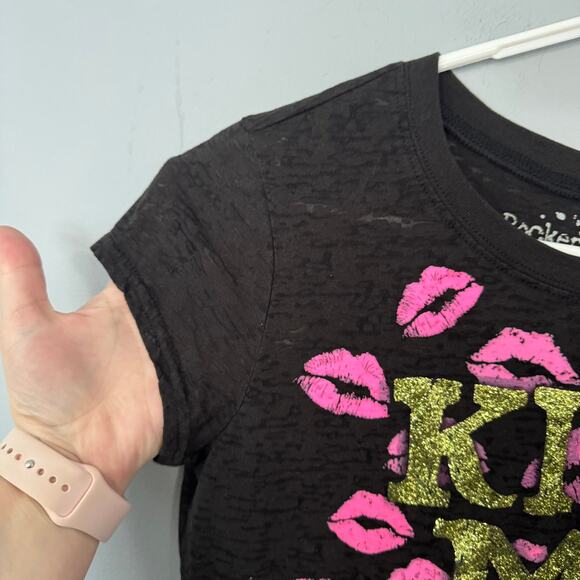 Rocker Girl Kiss Me I'm Irish Burnout Tee Shirt Juniors Size XL / 15 - 17 Black - Picture 4 of 7